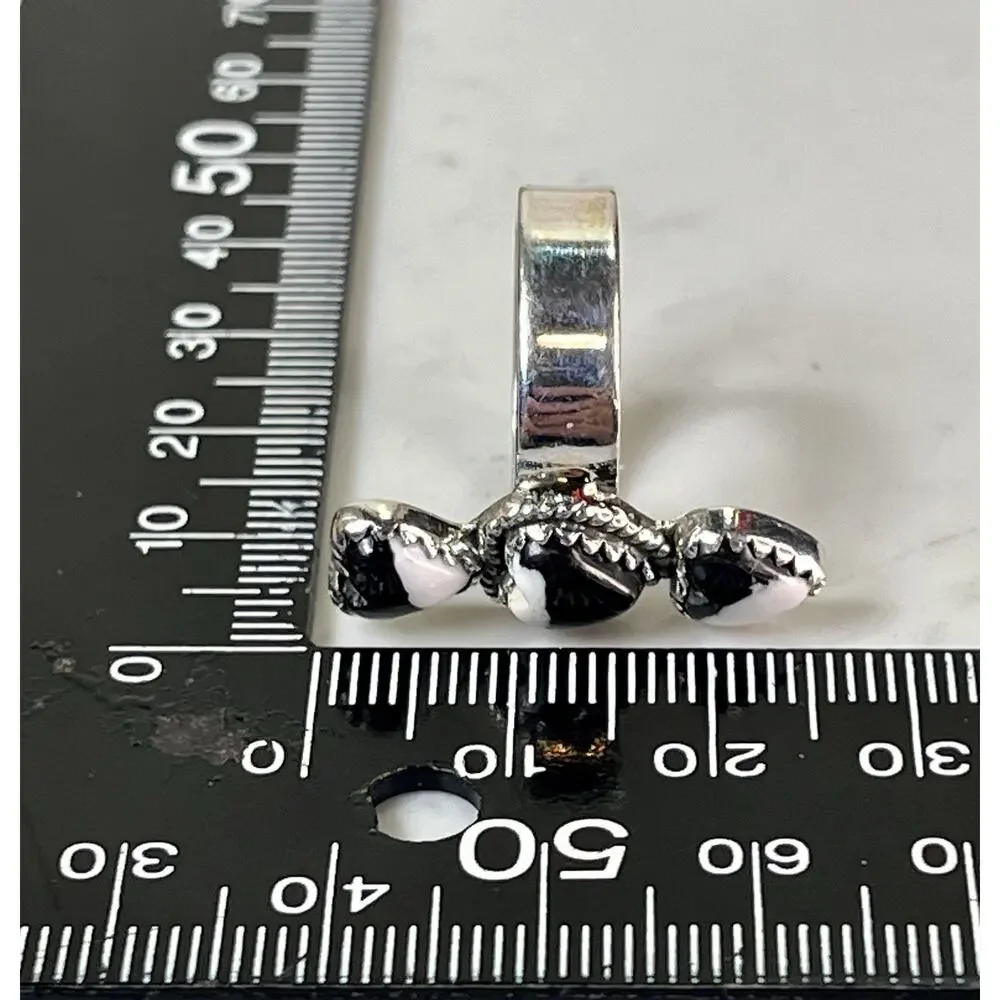 White Buffalo Turquoise Sterling Silver Stacked Hearts Adjustable Ring Southwest